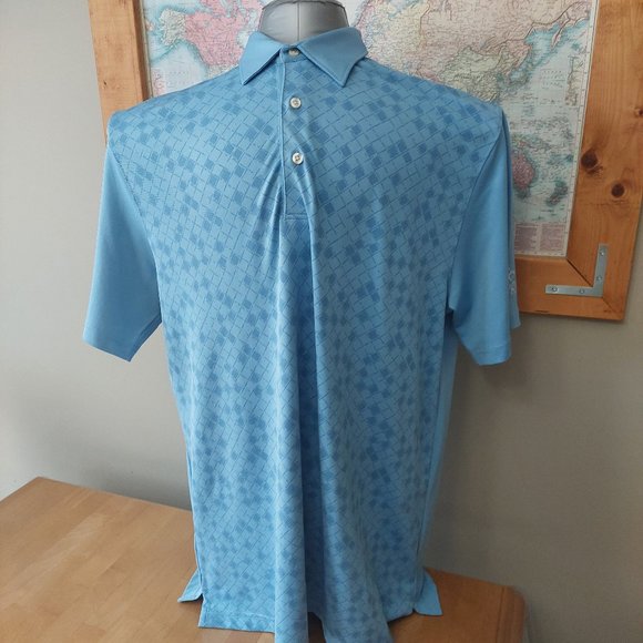 GREG NORMAN short sleeve light blue golf polo shirt pattern front men's large - Picture 1 of 11